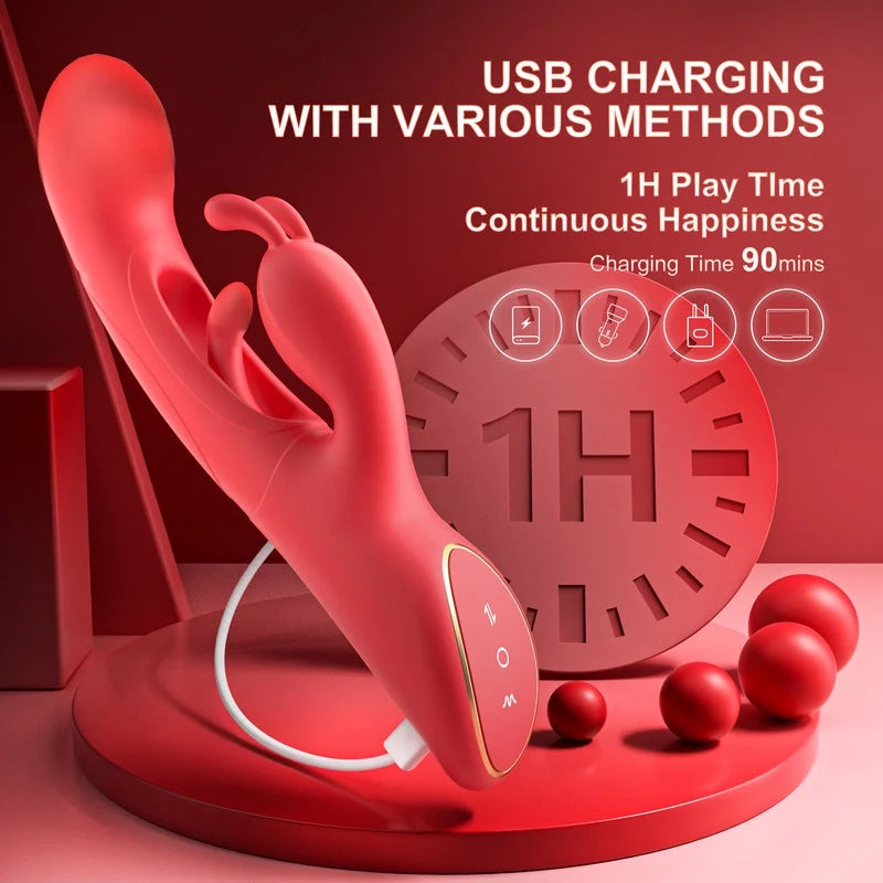 Ultimate Thrusting Rabbit Vibrator for Women - 7 Vibrations & 4 Flapping Modes, Waterproof Pleasure Toy