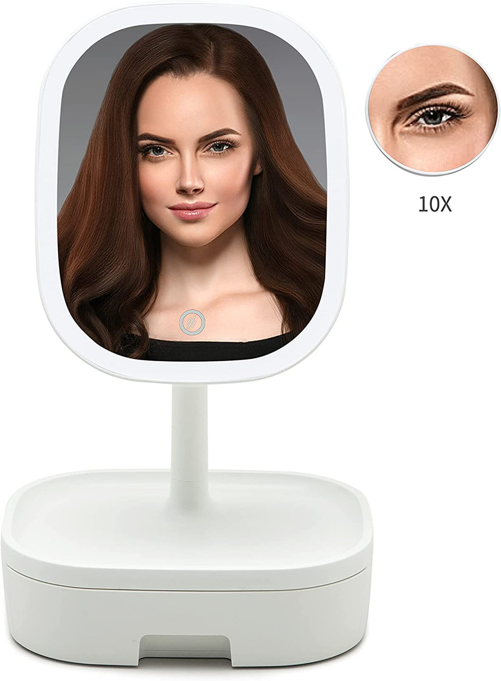 Illuminated Portable Makeup Mirror with 10X Magnification - Compact Folding Vanity Mirror for Home & Travel, White