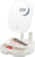 Illuminated Portable Makeup Mirror with 10X Magnification - Compact Folding Vanity Mirror for Home & Travel, White