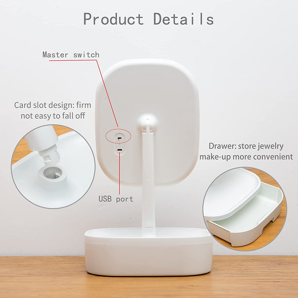 Illuminated Portable Makeup Mirror with 10X Magnification - Compact Folding Vanity Mirror for Home & Travel, White