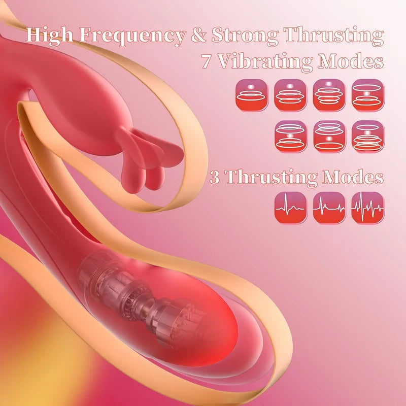 Ultimate Thrusting Rabbit Vibrator for Women - 7 Vibrations & 4 Flapping Modes, Waterproof Pleasure Toy